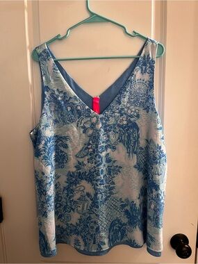 Lilly Pulitzer Blue & White Florin V-Neck Tank